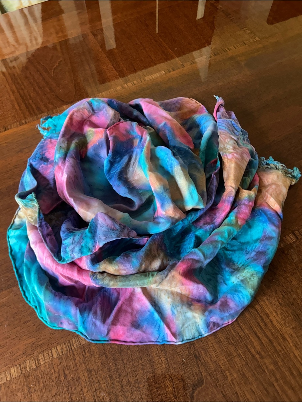 Multicolor Tie-Dye Scarf - Blue Pink Purple 13“ x 54“ - Picture 7 of 7